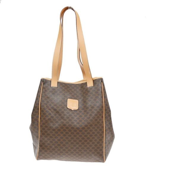 CELINE Logo Macadam Pattern Shoulder Tote Bag PVC Leather Brown Gold - Picture 1 of 16